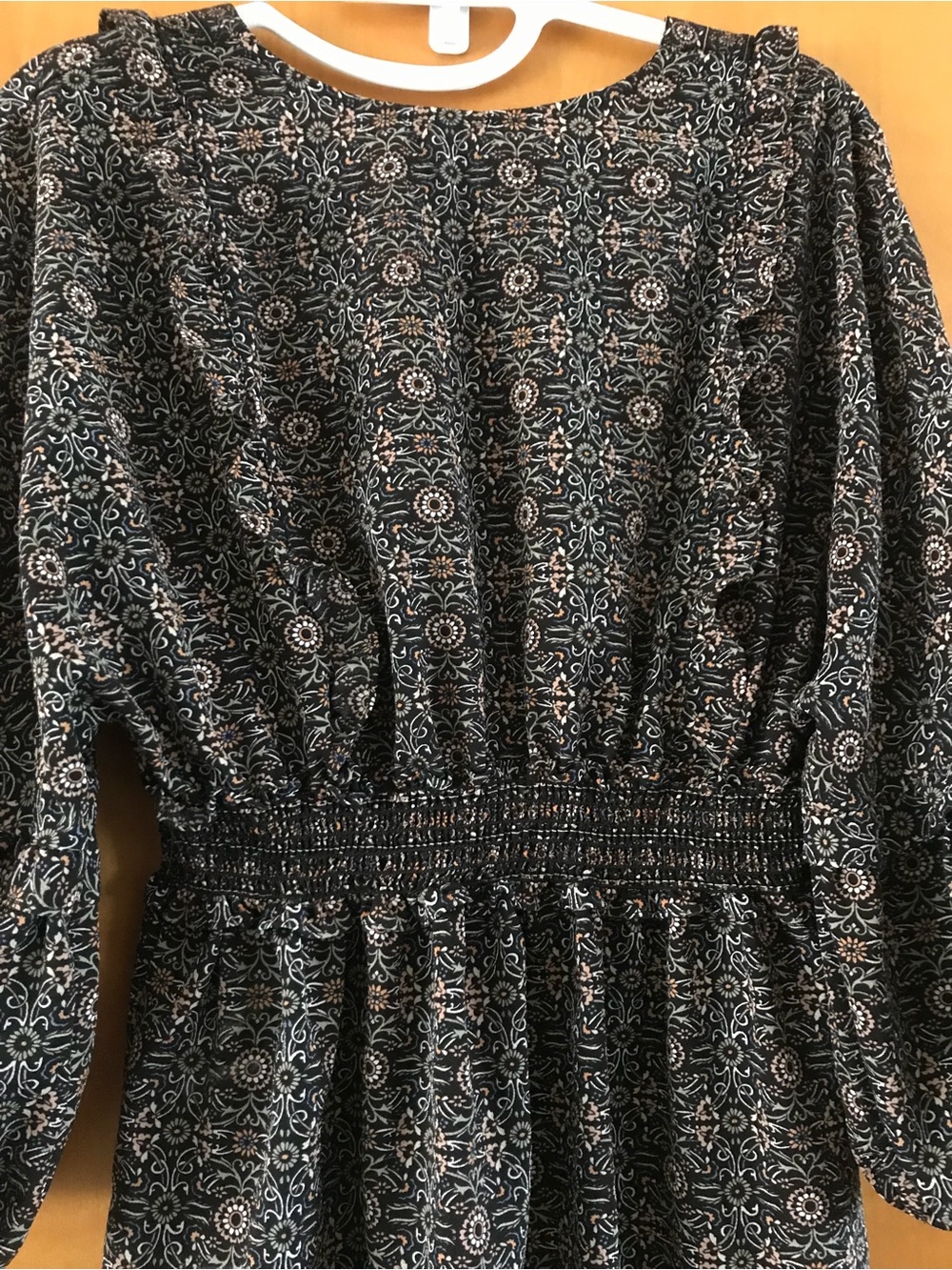 Max Studio Black Floral Peasant Blouse with Smocked Waist - Picture 3 of 4